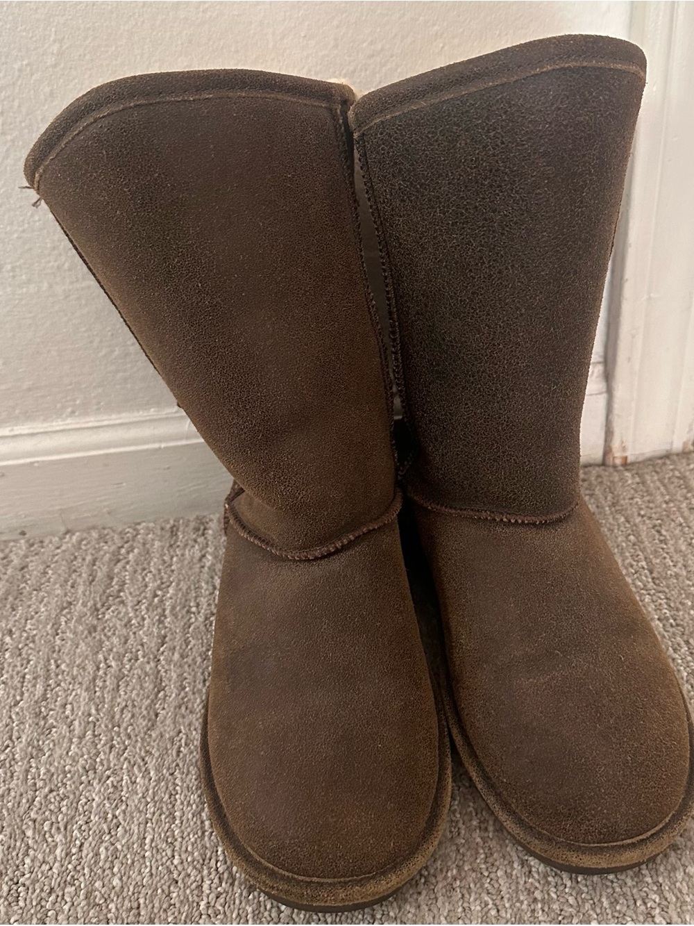 BearPaw Brown Suede Women's Mid-Calf Slippers